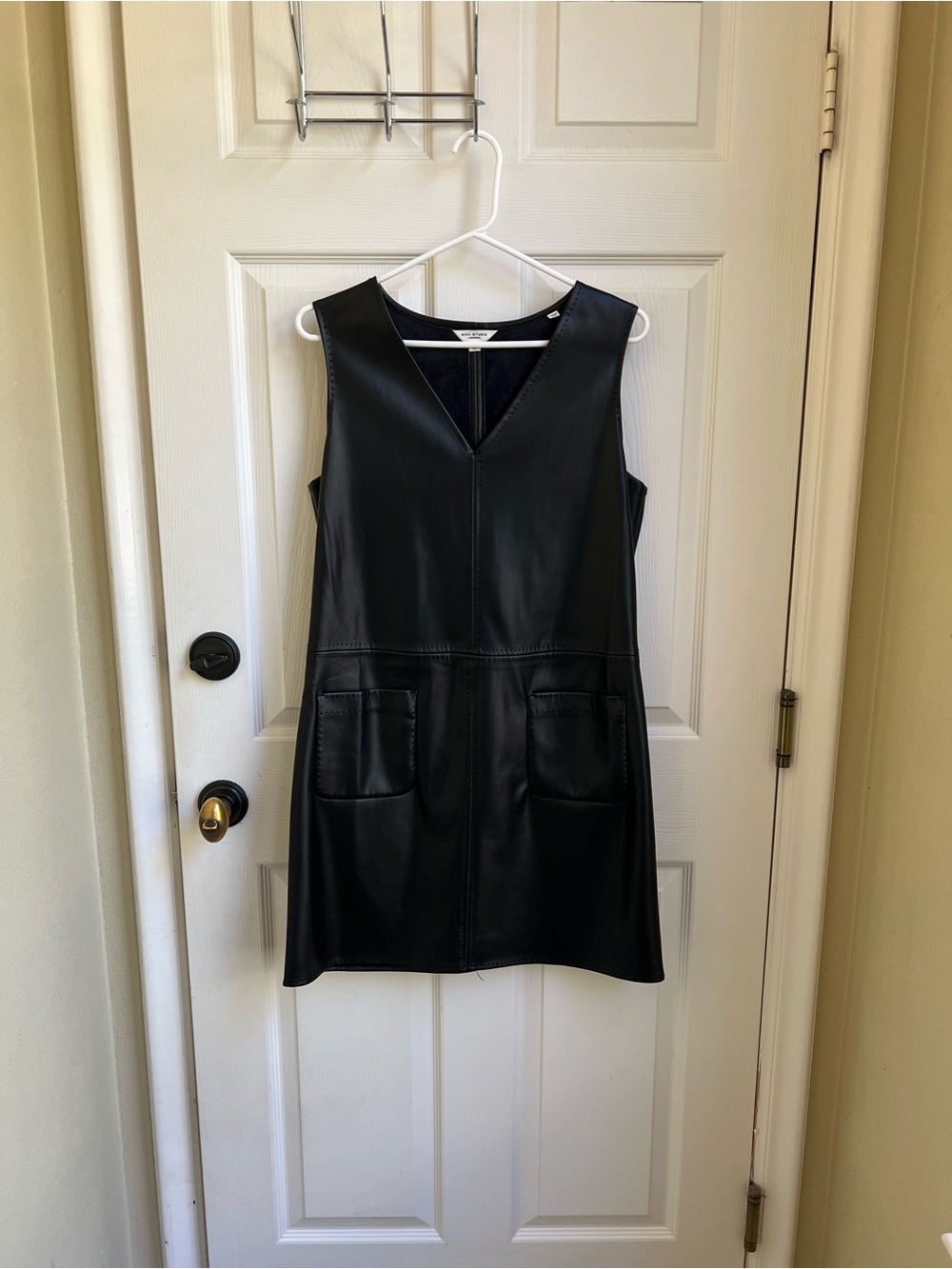 Max Studio Black Faux-Leather V-Neck Mini Dress